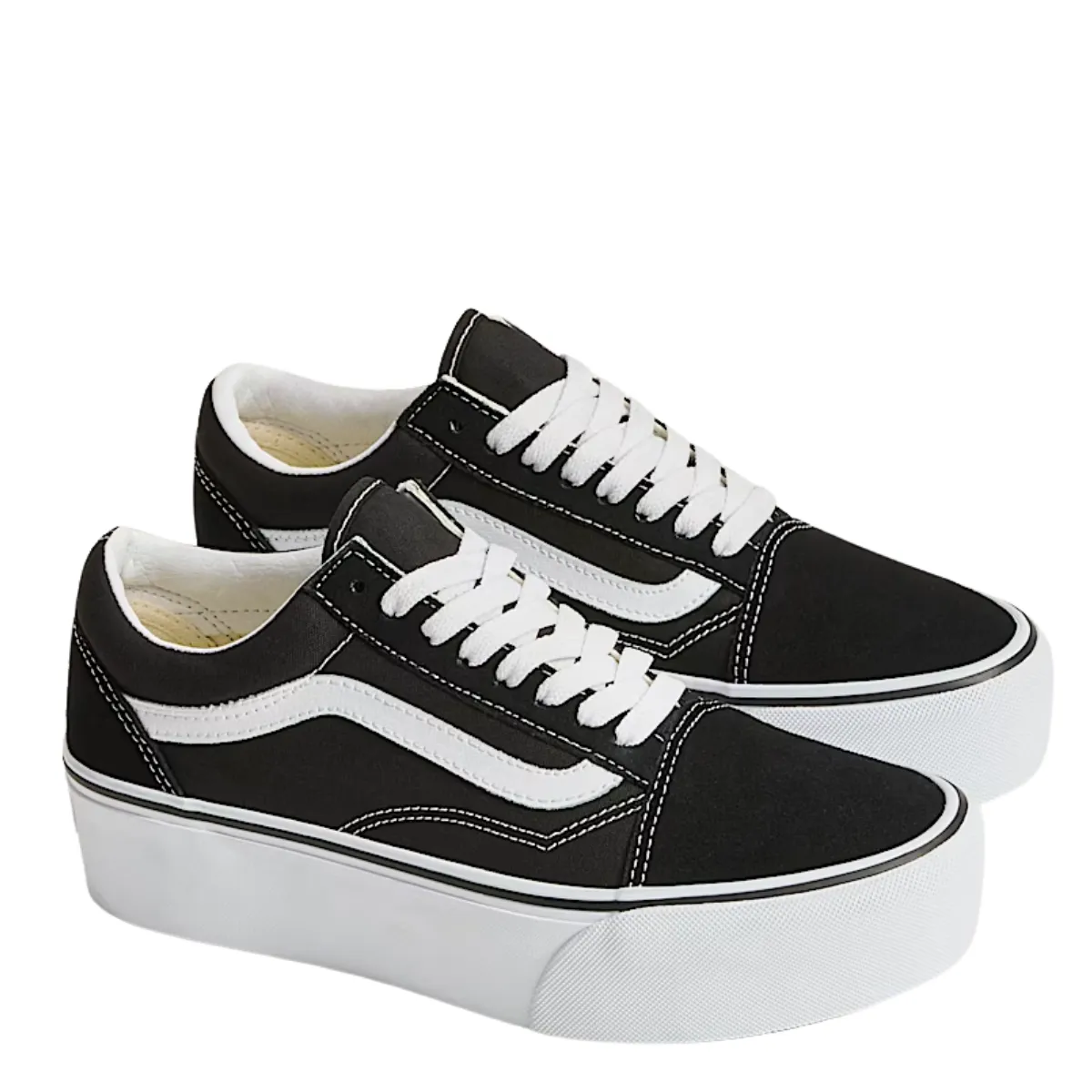 Spring Bloom Vans Women's Old Skool Stackform in Suede/Canvas Black/True White