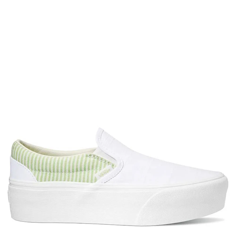 Vans Women's Slip-On Stackform in Green/True White Injury Safe
