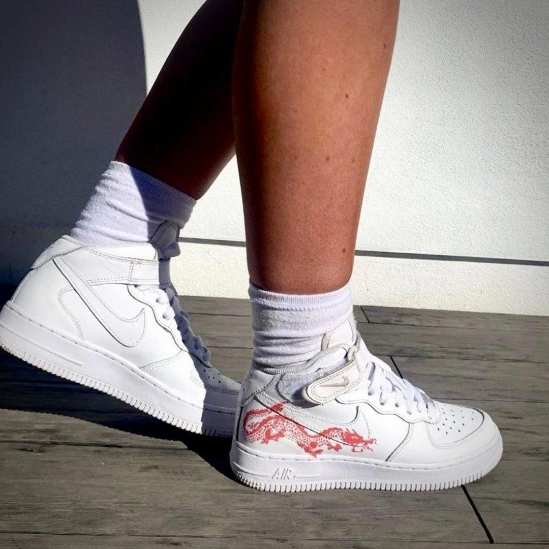 Custom Dragon Airforce 1 Mid Indoor synthetic leather