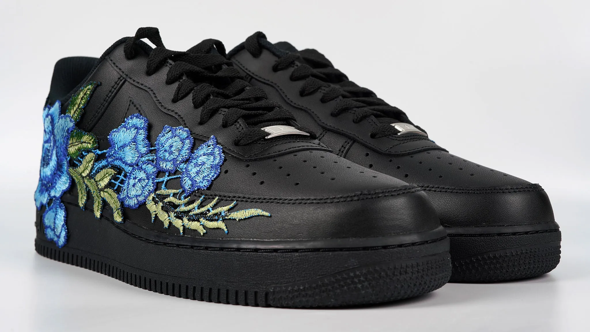 Air Force 1 Custom Rose Blue Black Shoes Low Long Flower Floral Design Men Women & Kids All Sizes AF1 Sneakers Sea Breeze