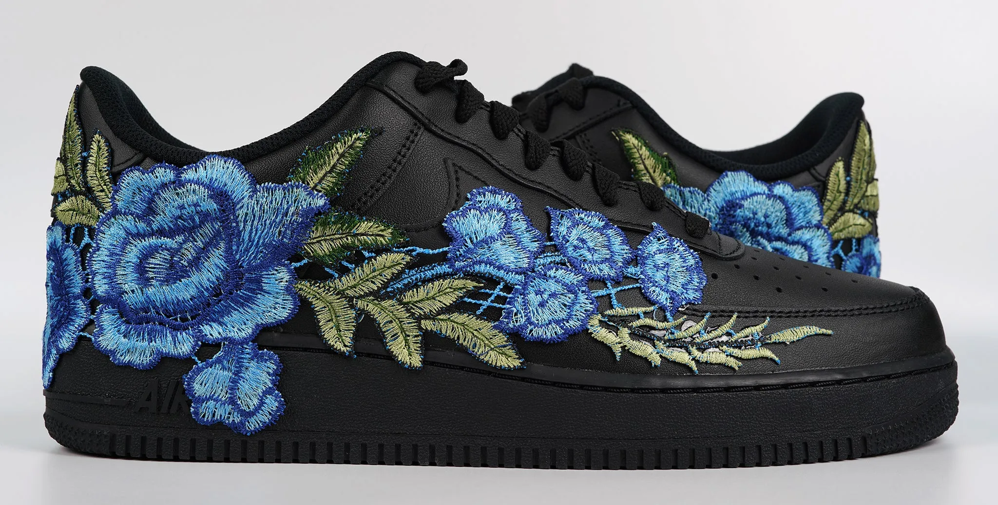 Club Night Air Force 1 Custom Rose Blue Black Shoes Low Long Flower Floral Design Men Women & Kids All Sizes AF1 Sneakers
