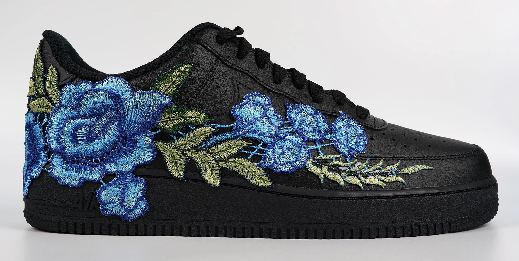 Air Force 1 Custom Rose Blue Black Shoes Low Long Flower Floral Design Men Women & Kids All Sizes AF1 Sneakers Festival Vibe