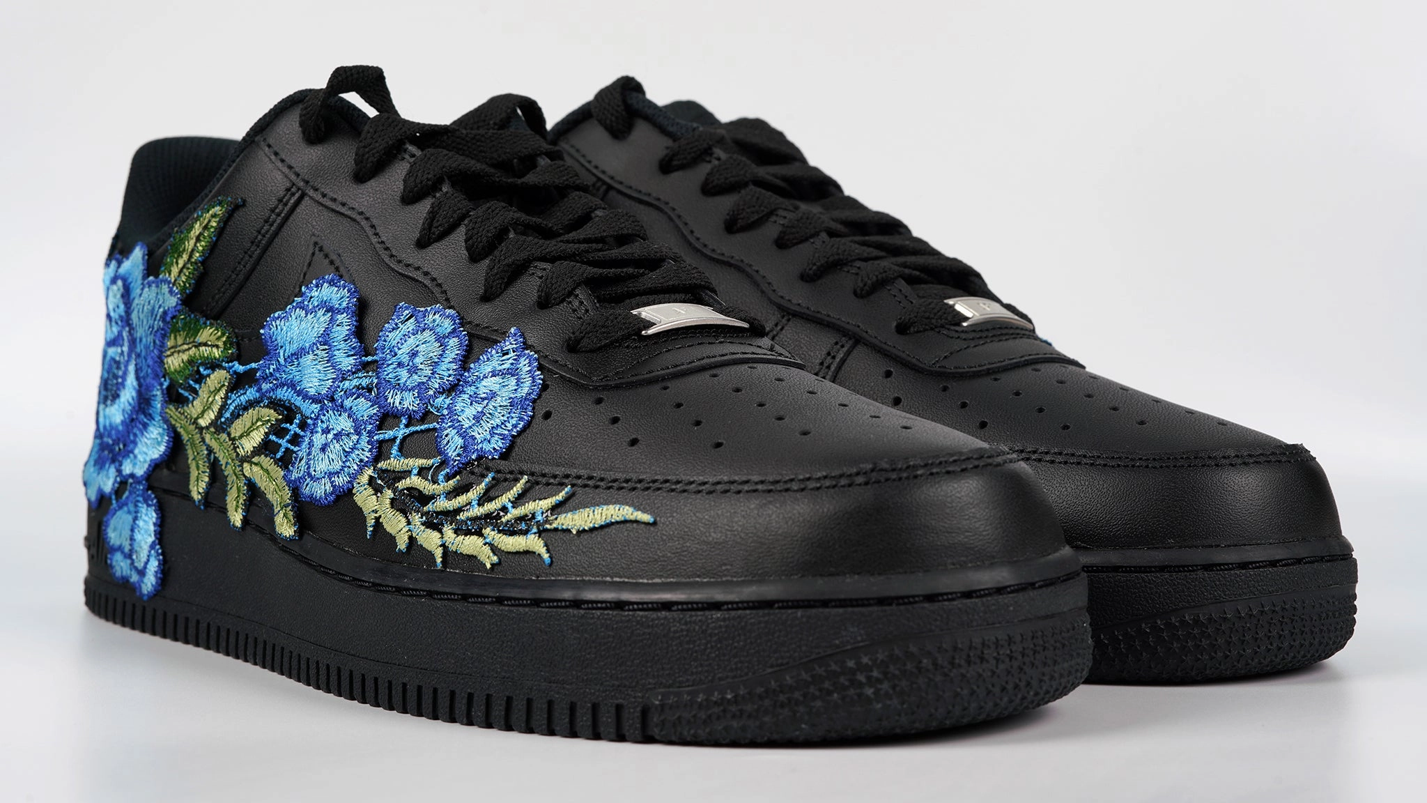 Air Force 1 Custom Rose Blue Black Shoes Low Long Flower Floral Design Men Women & Kids All Sizes AF1 Sneakers Sea Breeze