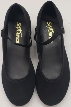 1" Ginger Jr. -- Children's Canvas Ballroom Shoe -- Black School Style Cotton Touch