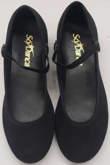 1" Ginger Jr. -- Children's Canvas Ballroom Shoe -- Black Canvas Party Glow