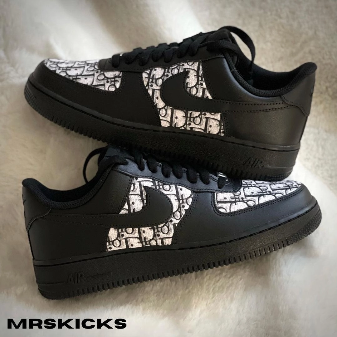Pair Quick Cushioned Footbed Custom Black CD Airforce 1