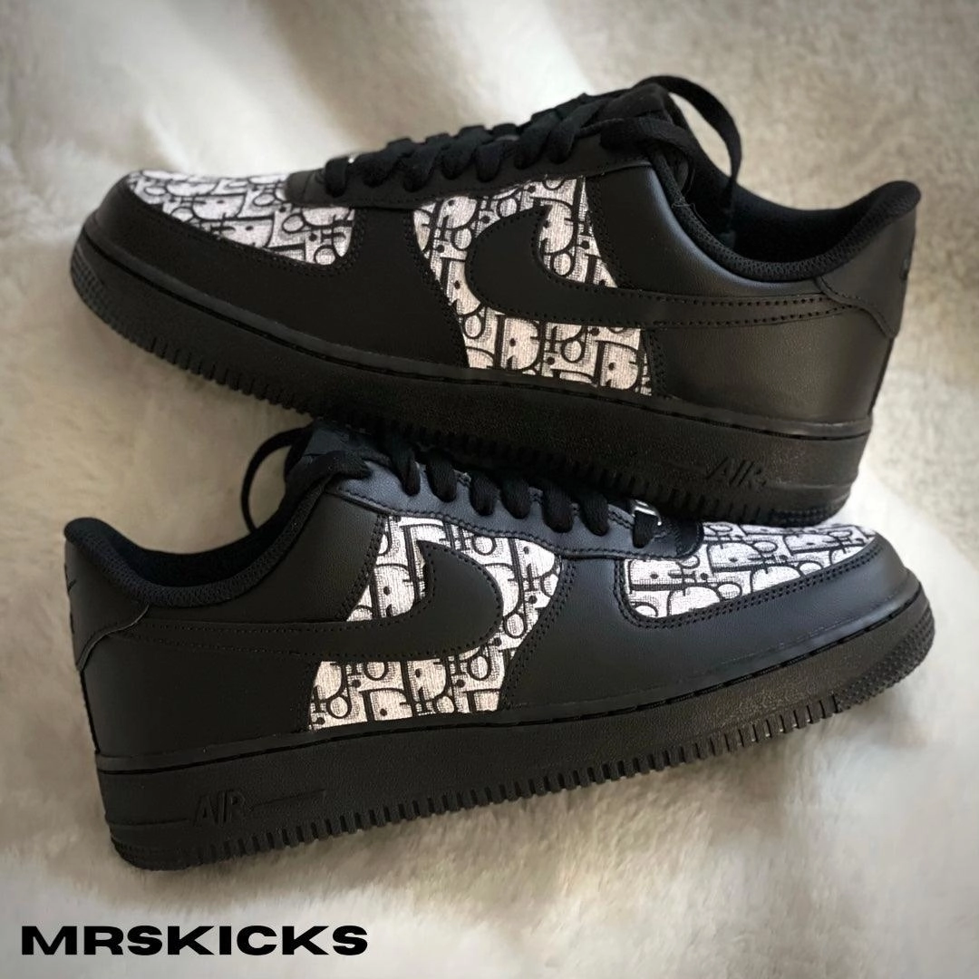Pair Quick Cushioned Footbed Custom Black CD Airforce 1