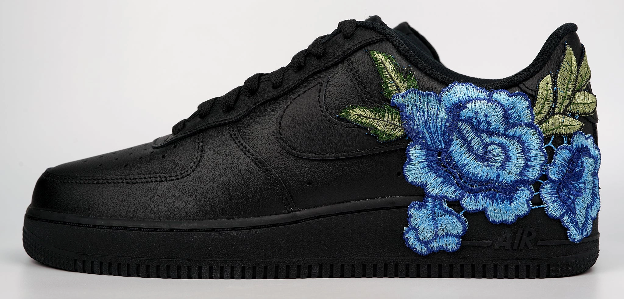 Season Ease Athletic Air Force 1 Custom Blue Rose Shoes Short Low Flower Floral Design Black Men Womens & Kids All Sizes Af1 Sneakers