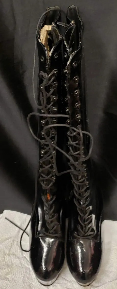 Patent Shine Long Wear 6" Kiss -- Women's Granny Style Dress Boot -- Black Patent/Clear